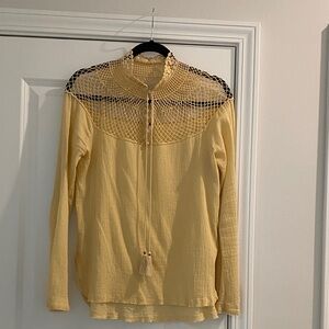 Free People Mustard Blouse with Lace Yoke